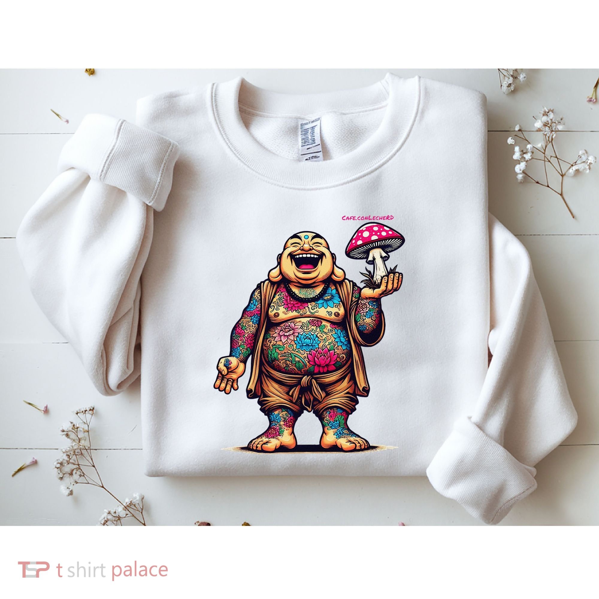 Tattooed Laughing Monk With A Mushroom Sweatshirt