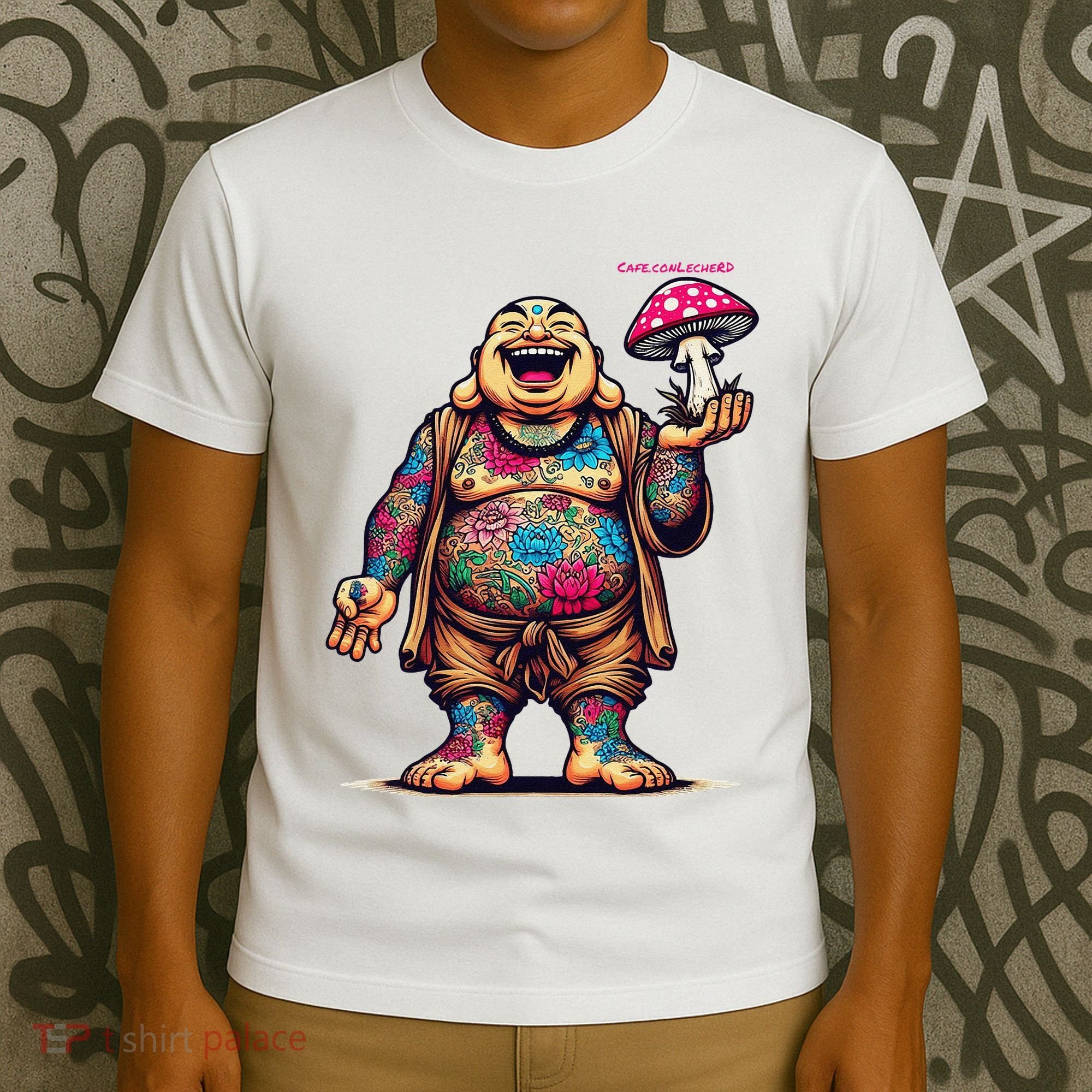 Tattooed Laughing Monk With A Mushroom T-Shirt