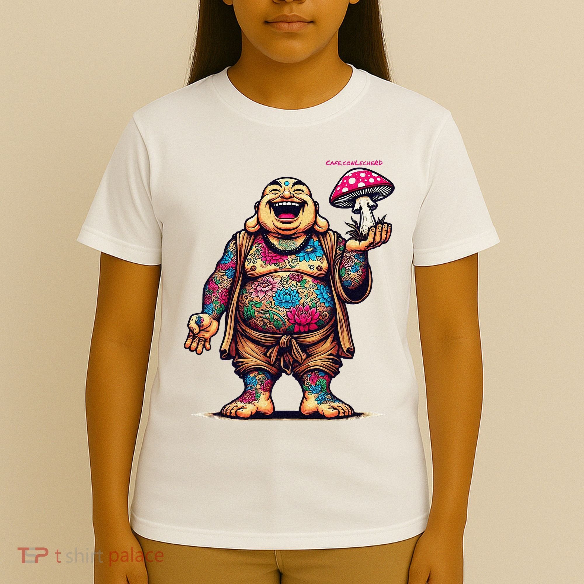 Tattooed Laughing Monk With A Mushroom T-Shirt