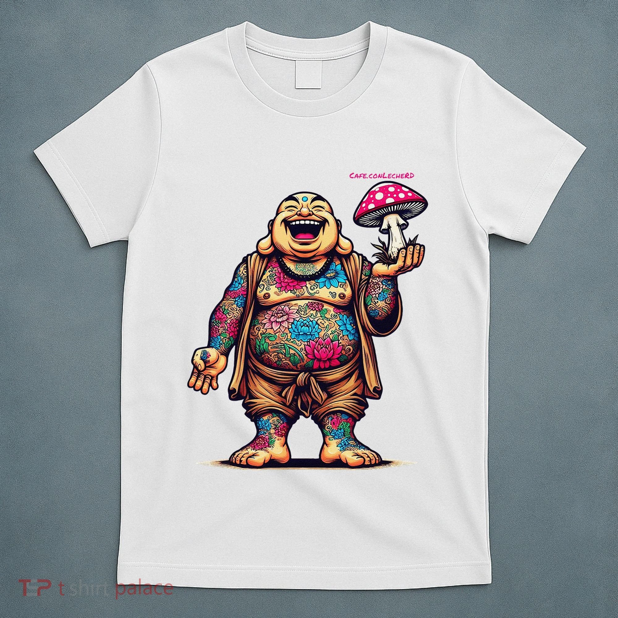 Tattooed Laughing Monk With A Mushroom T-Shirt