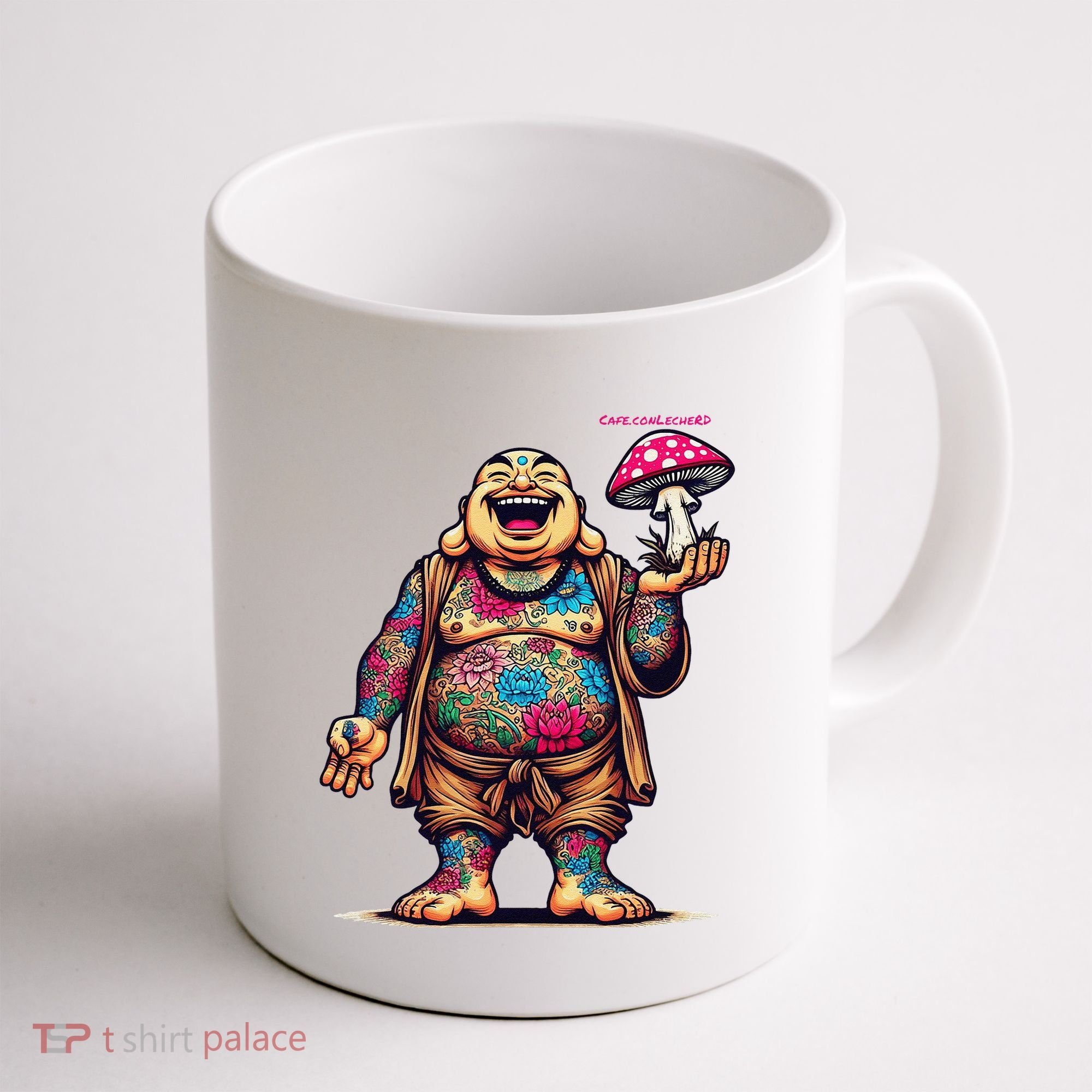 Tattooed Laughing Monk With A Mushroom Coffee Mug