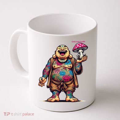 Tattooed Laughing Monk With A Mushroom Coffee Mug