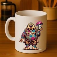 Tattooed Laughing Monk With A Mushroom Coffee Mug thumb 4