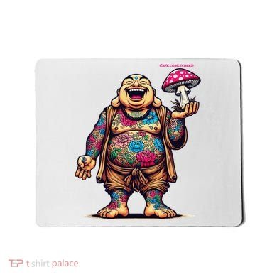Tattooed Laughing Monk With A Mushroom Mousepad