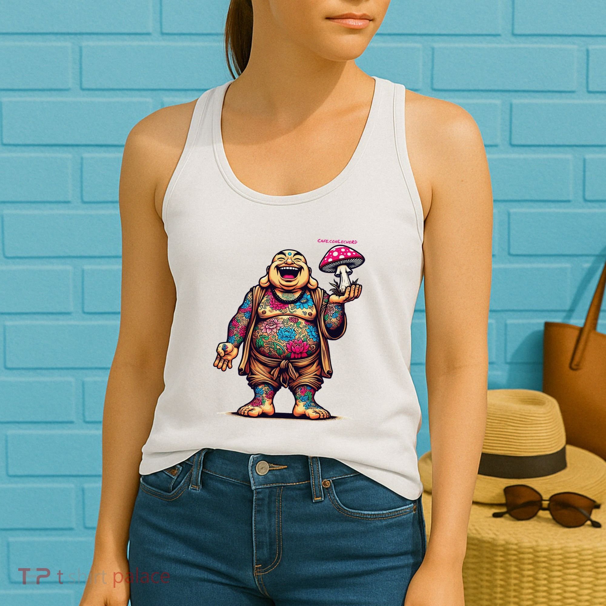 Tattooed Laughing Monk With A Mushroom Women's Tank Top