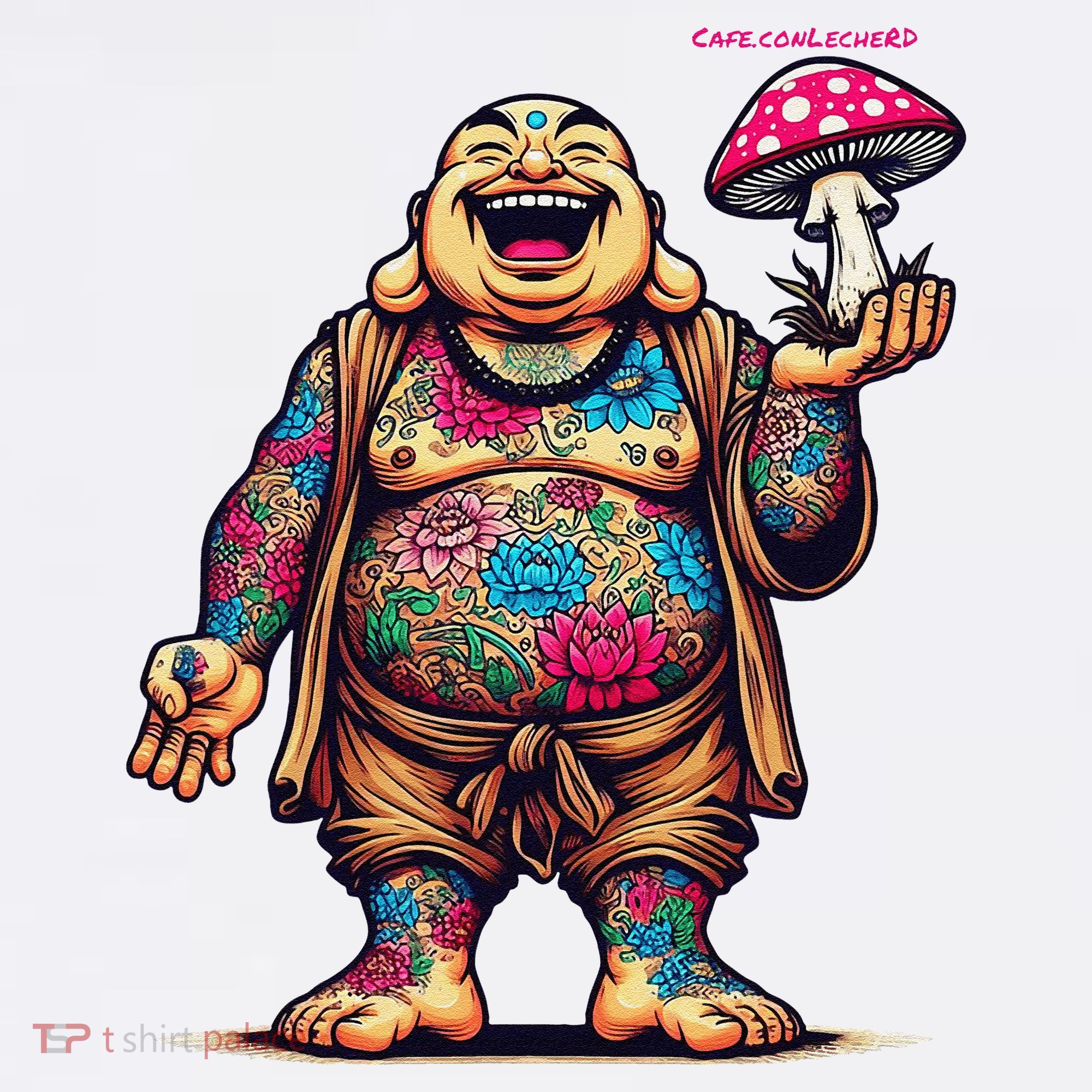 Tattooed Laughing Monk With A Mushroom Women's Tank Top