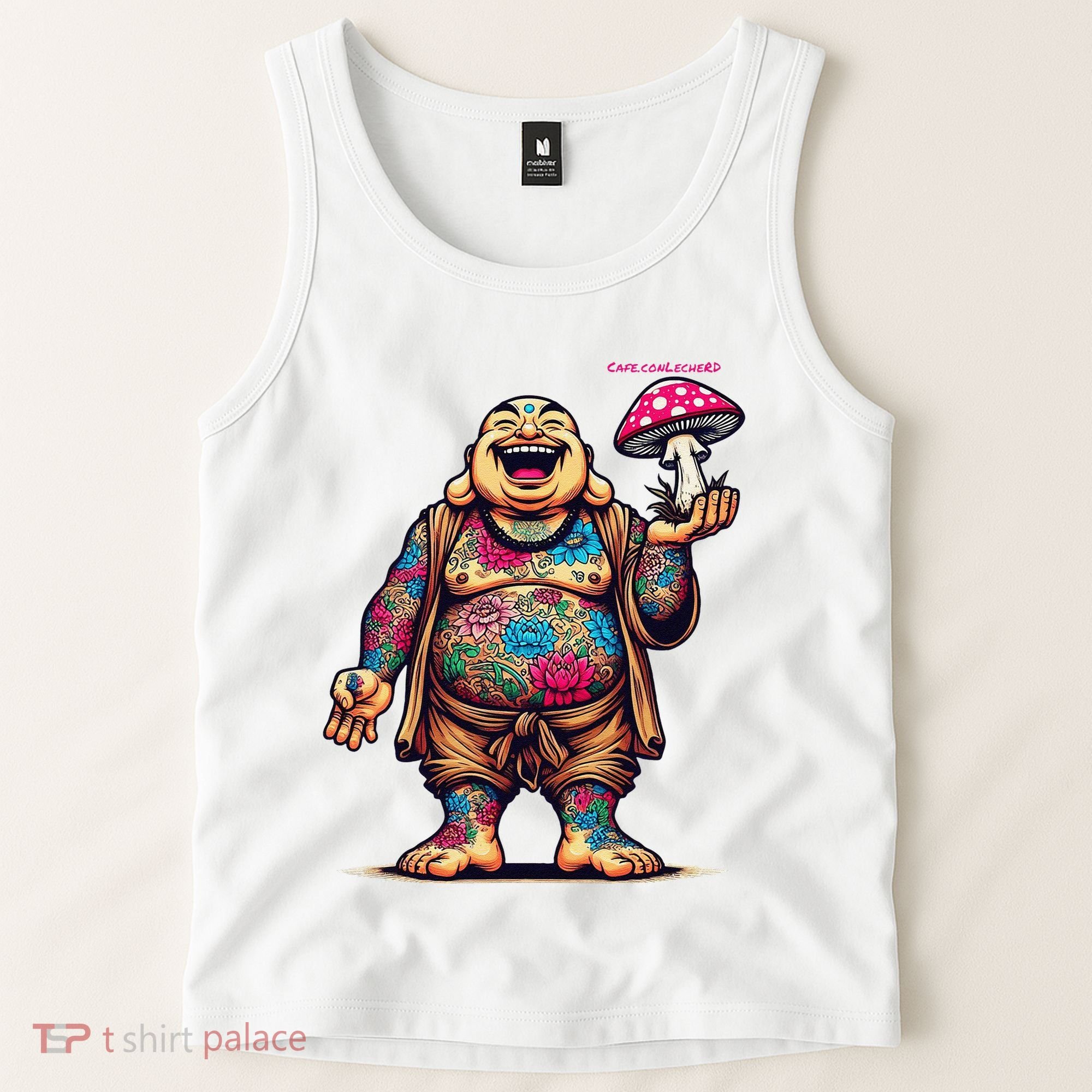 Tattooed Laughing Monk With A Mushroom Tank Top
