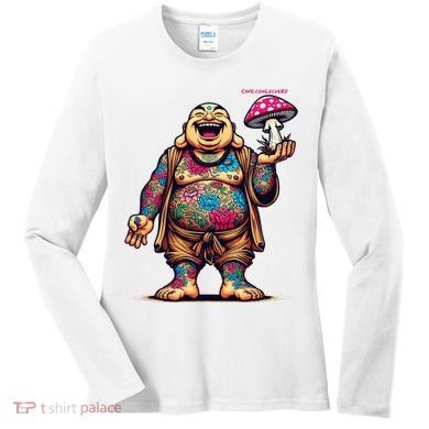 Tattooed Laughing Monk With A Mushroom Women's Long Sleeve Shirt