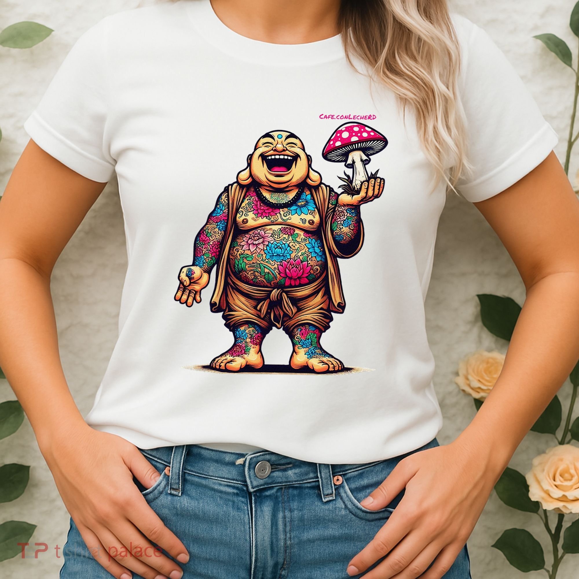 Tattooed Laughing Monk With A Mushroom Women's T-Shirt
