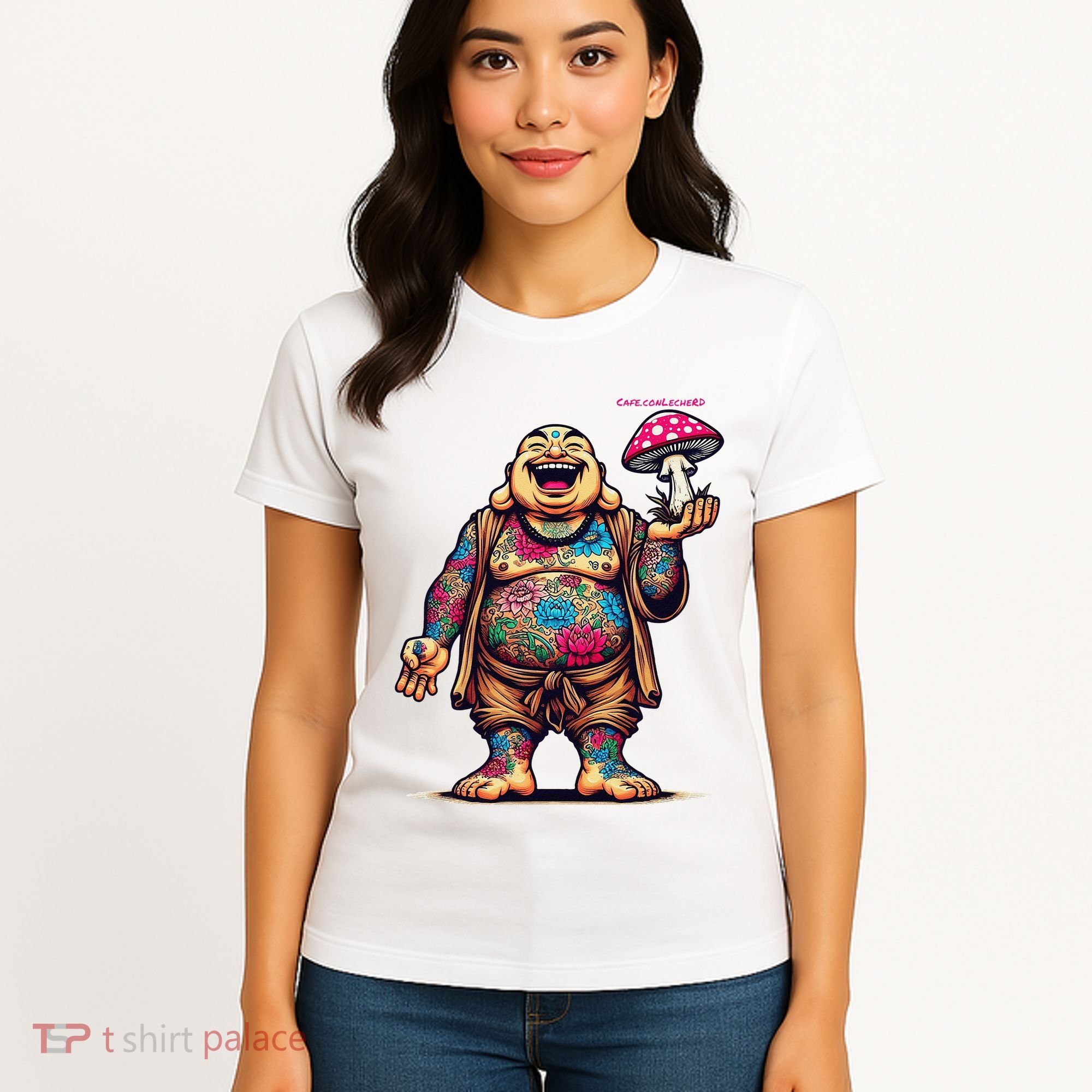 Tattooed Laughing Monk With A Mushroom Women's T-Shirt