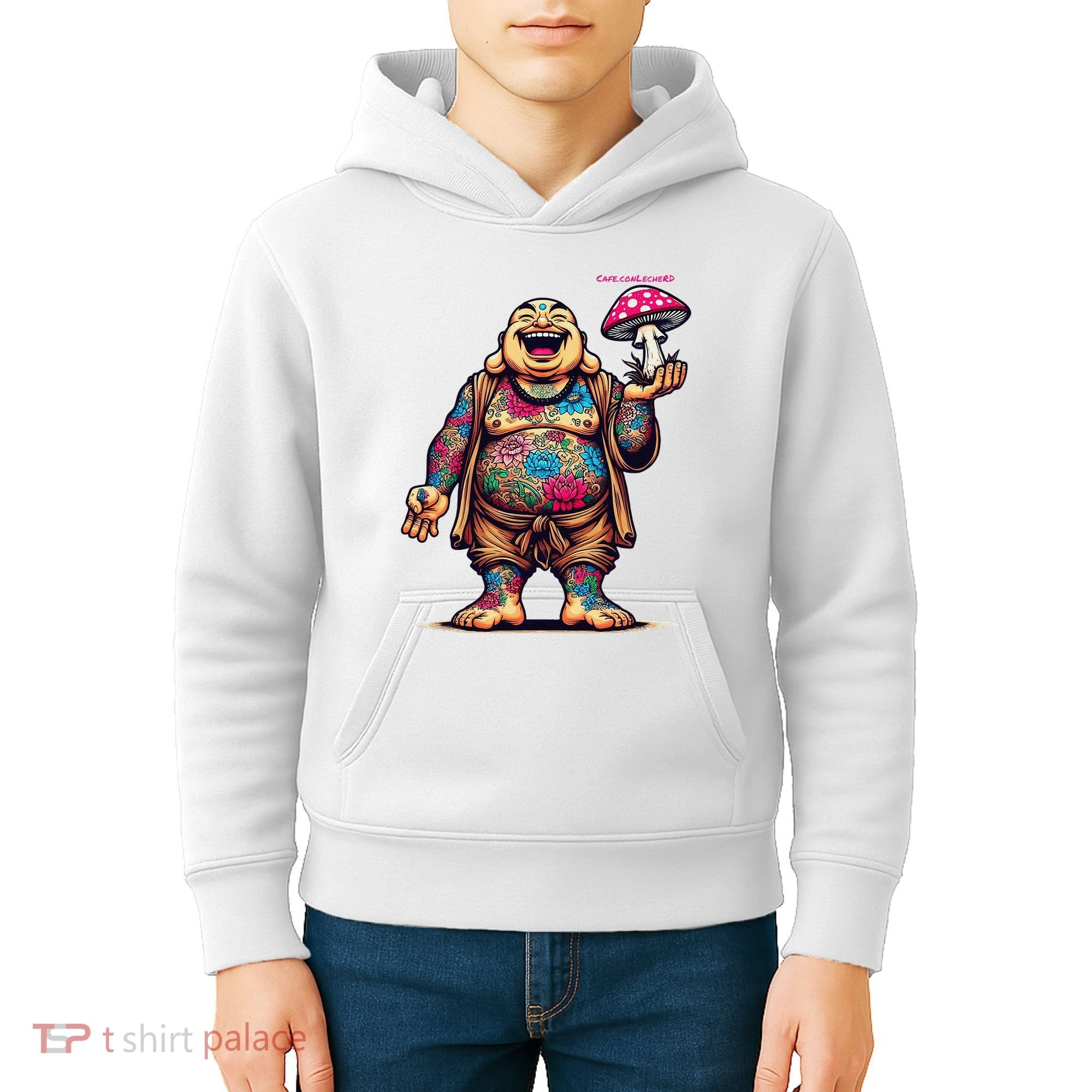 Tattooed Laughing Monk With A Mushroom Kids Hoodie
