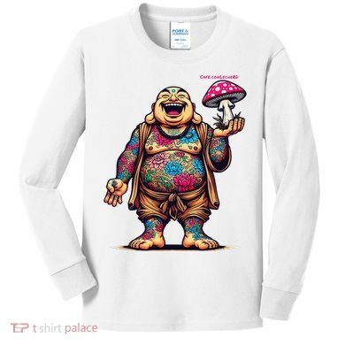 Tattooed Laughing Monk With A Mushroom Kids Long Sleeve Shirt