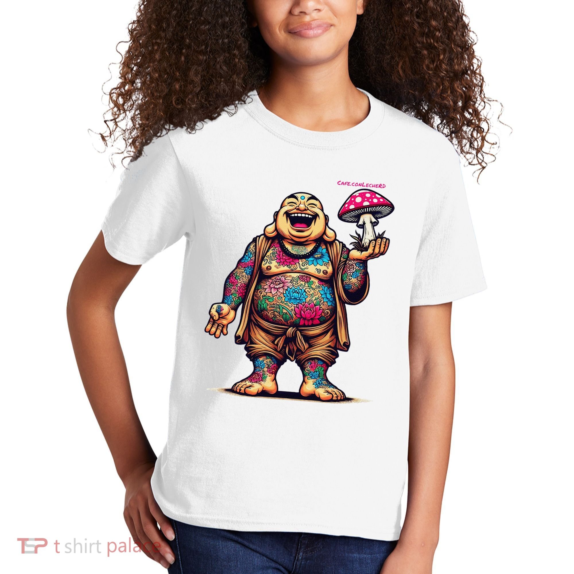 Tattooed Laughing Monk With A Mushroom Kids T-Shirt