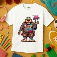 Tattooed Laughing Monk With A Mushroom Kids T-Shirt thumb 3