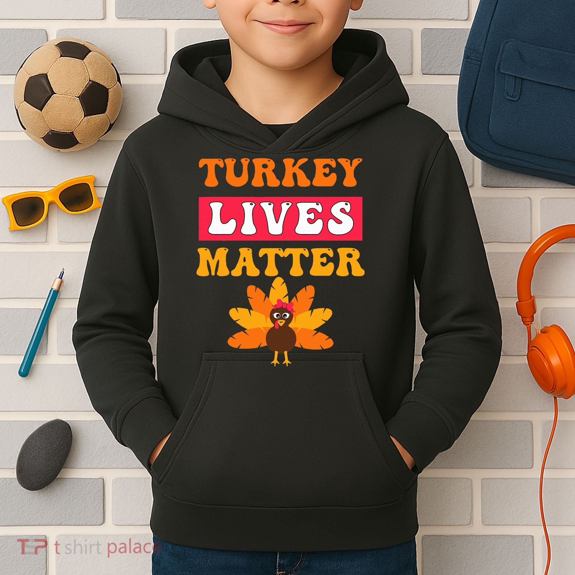 Turkey Lives Matter Funny Vegetarian & Vegan Thanksgiving Kids Hoodie