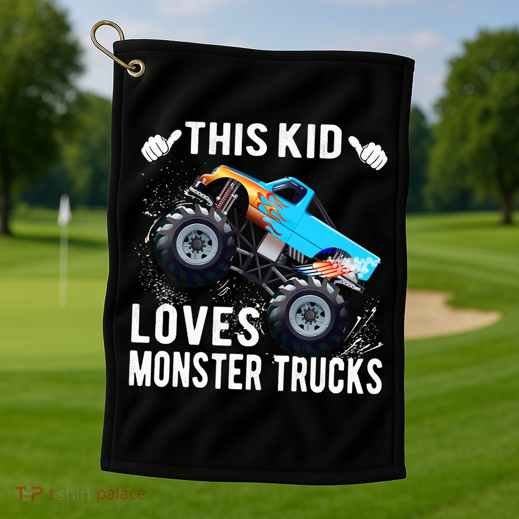 This Loves Monster Trucks Boys And Girls Gift Golf Towel