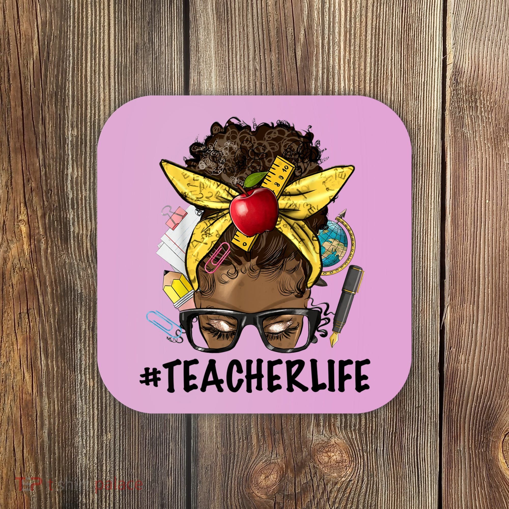 Teacher Life Messy Bun Afro Teacher African American Educate Coaster