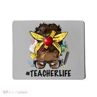 Teacher Life Messy Bun Afro Teacher African American Educate Mousepad thumb 0