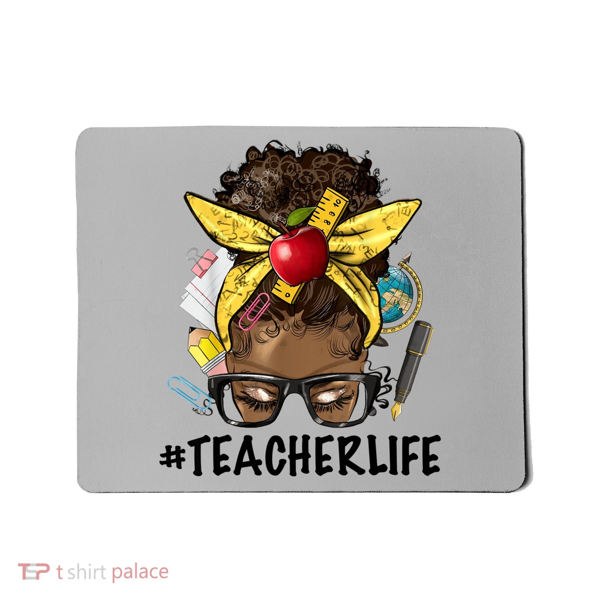 Teacher Life Messy Bun Afro Teacher African American Educate Mousepad