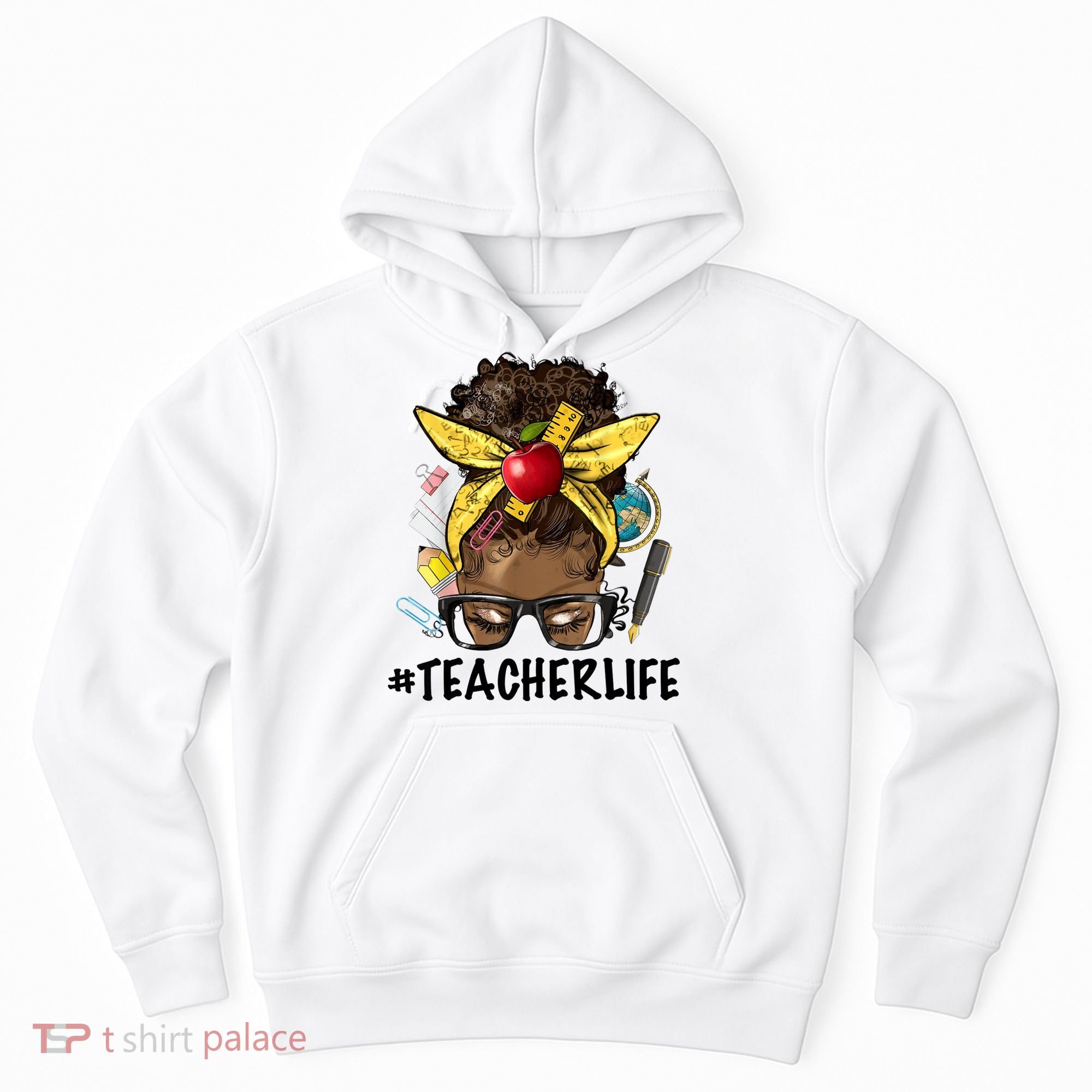 Teacher Life Messy Bun Afro Teacher African American Educate Hoodie