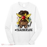 Teacher Life Messy Bun Afro Teacher African American Educate Long Sleeve Shirt thumb 0