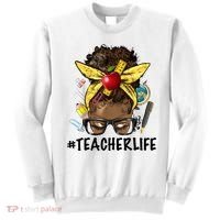 Teacher Life Messy Bun Afro Teacher African American Educate Sweatshirt thumb 0