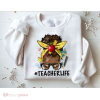 Teacher Life Messy Bun Afro Teacher African American Educate Sweatshirt thumb 2