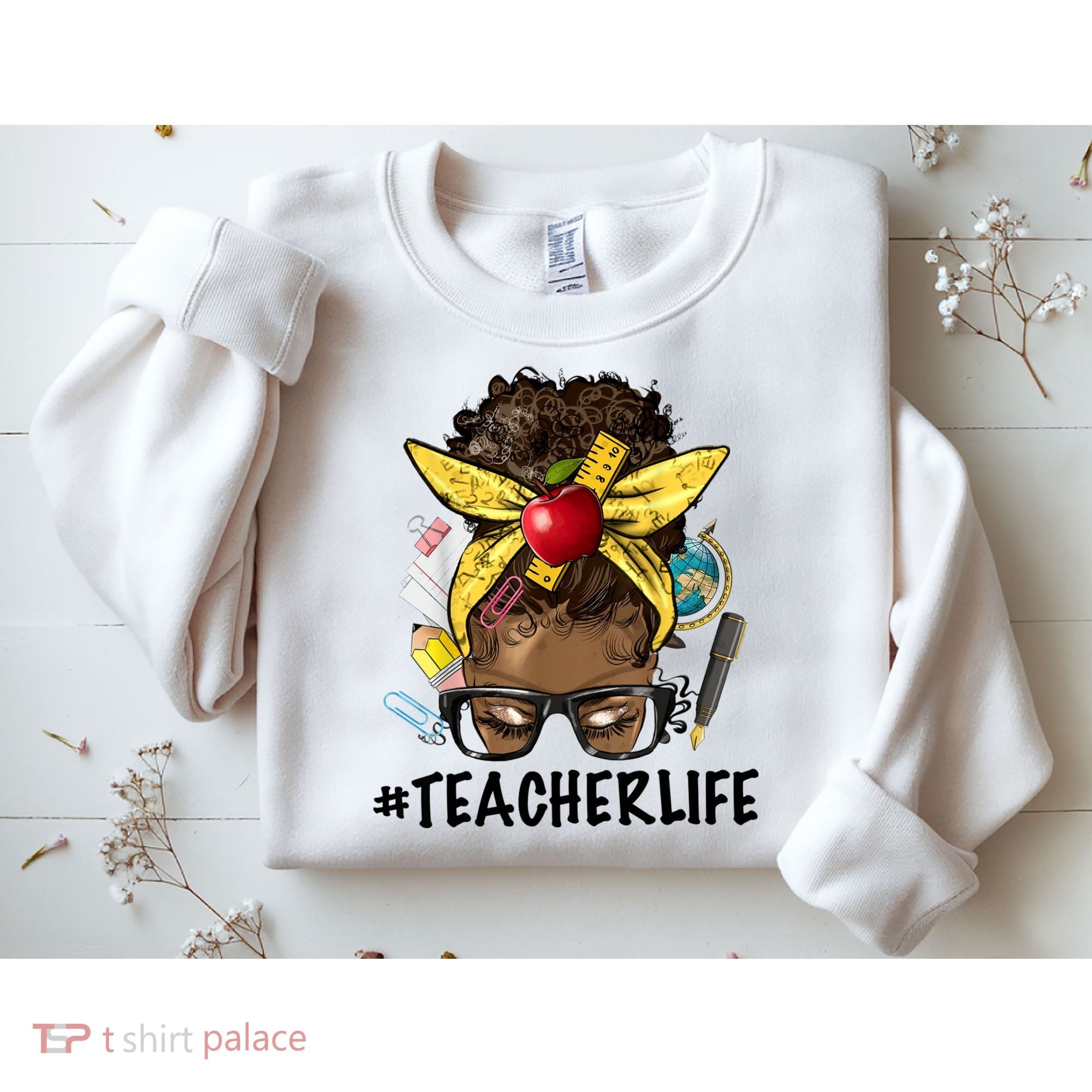 Teacher Life Messy Bun Afro Teacher African American Educate Sweatshirt