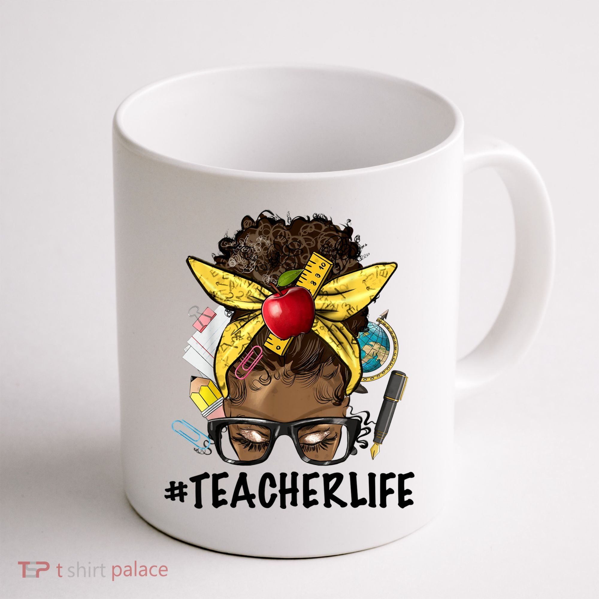 Teacher Life Messy Bun Afro Teacher African American Educate Coffee Mug