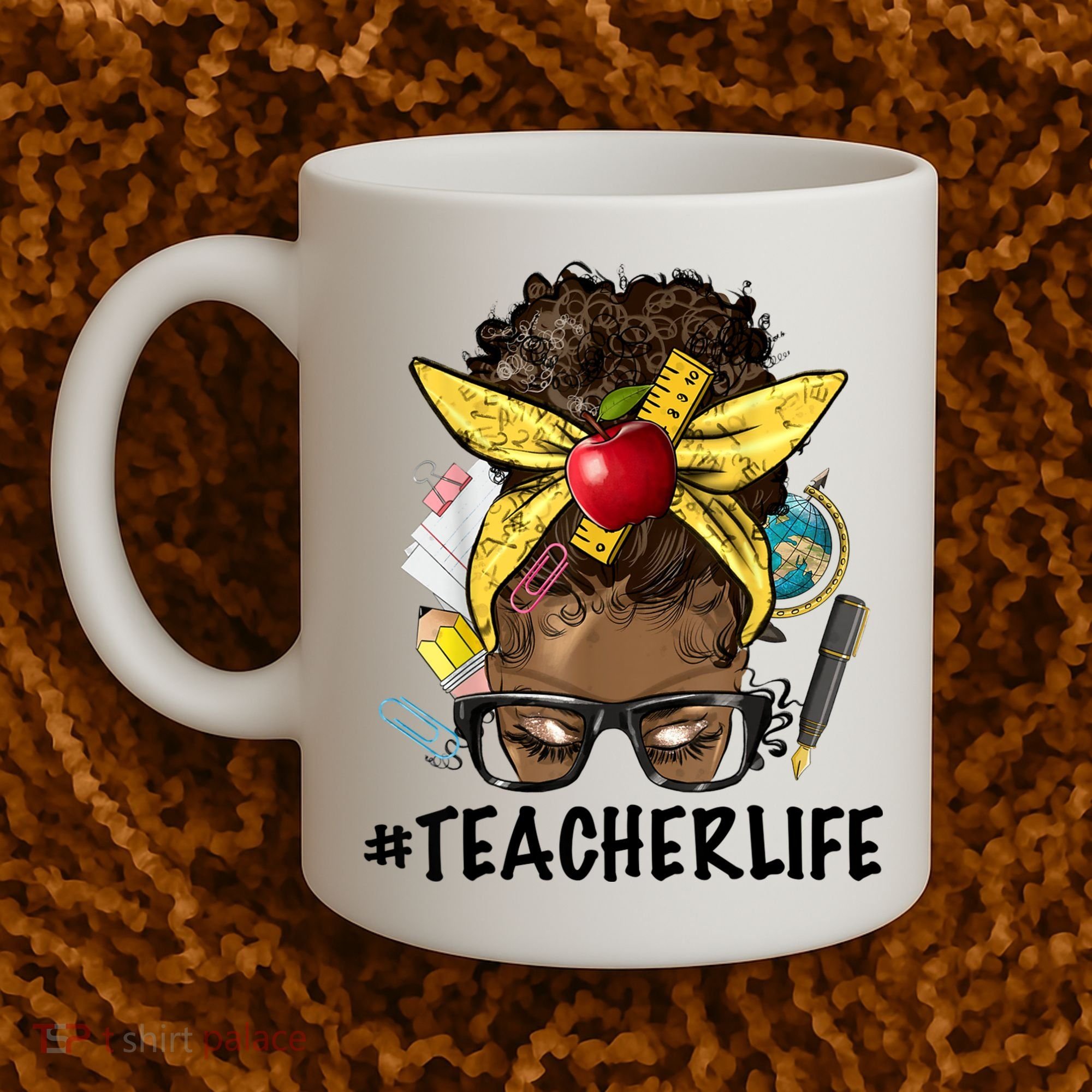Teacher Life Messy Bun Afro Teacher African American Educate Coffee Mug