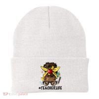 Teacher Life Messy Bun Afro Teacher African American Educate Beanie thumb 0