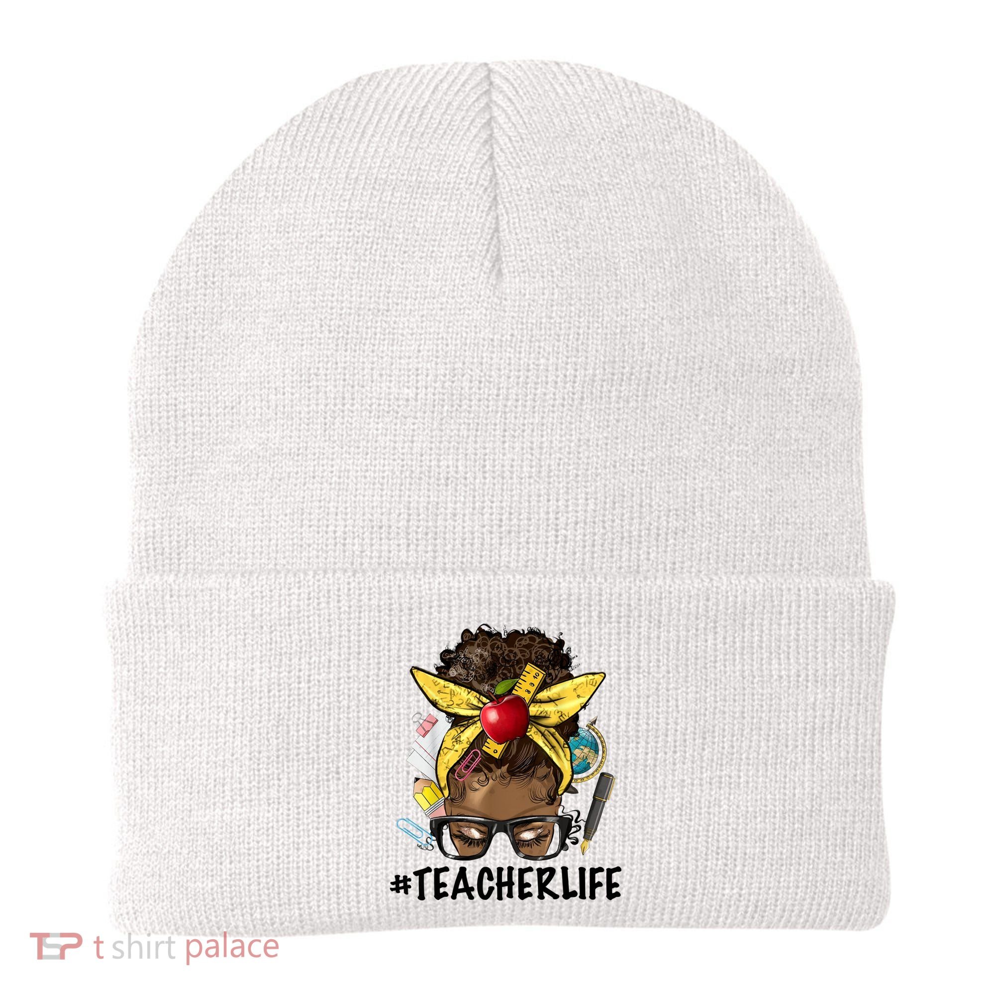 Teacher Life Messy Bun Afro Teacher African American Educate Beanie