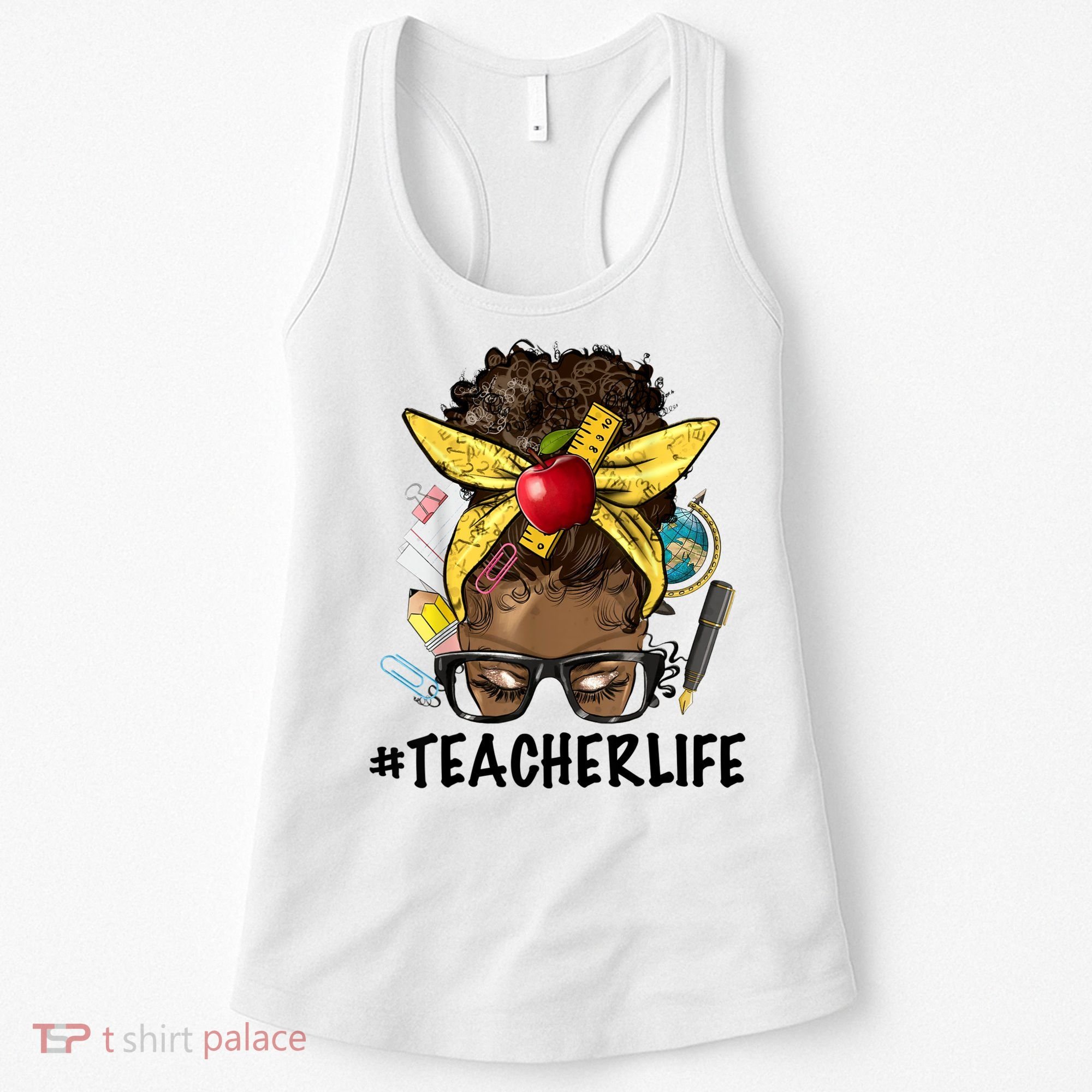 Teacher Life Messy Bun Afro Teacher African American Educate Women's Tank Top