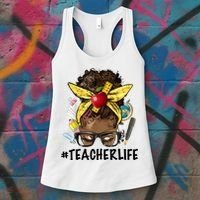 Teacher Life Messy Bun Afro Teacher African American Educate Women's Tank Top thumb 3