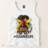 Teacher Life Messy Bun Afro Teacher African American Educate Tank Top thumb 2