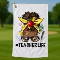Teacher Life Messy Bun Afro Teacher African American Educate Golf Towel thumb 1
