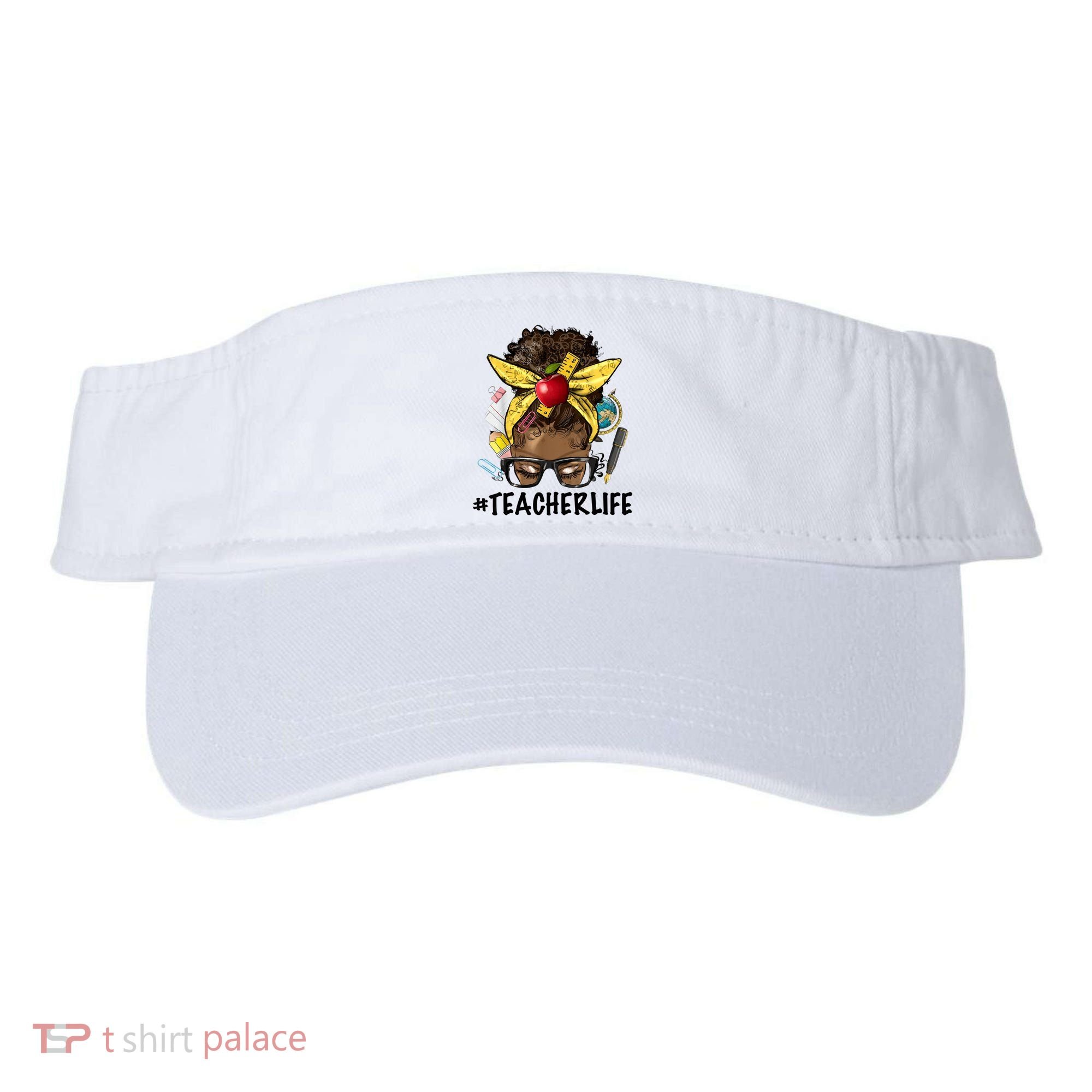Teacher Life Messy Bun Afro Teacher African American Educate Visor