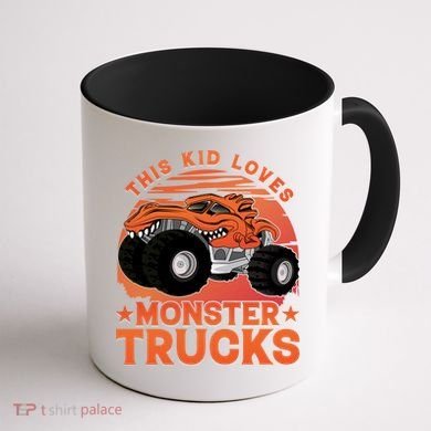 This Loves Monster Trucks Cute Gift Coffee Mug back