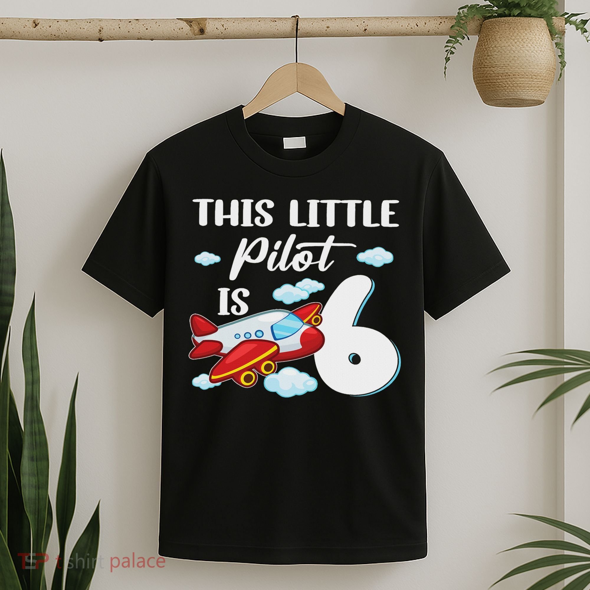 This Little Pilot Is 6 Year Old Airplane 6th Birthday T-Shirt