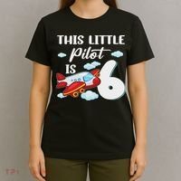 This Little Pilot Is 6 Year Old Airplane 6th Birthday T-Shirt thumb 4