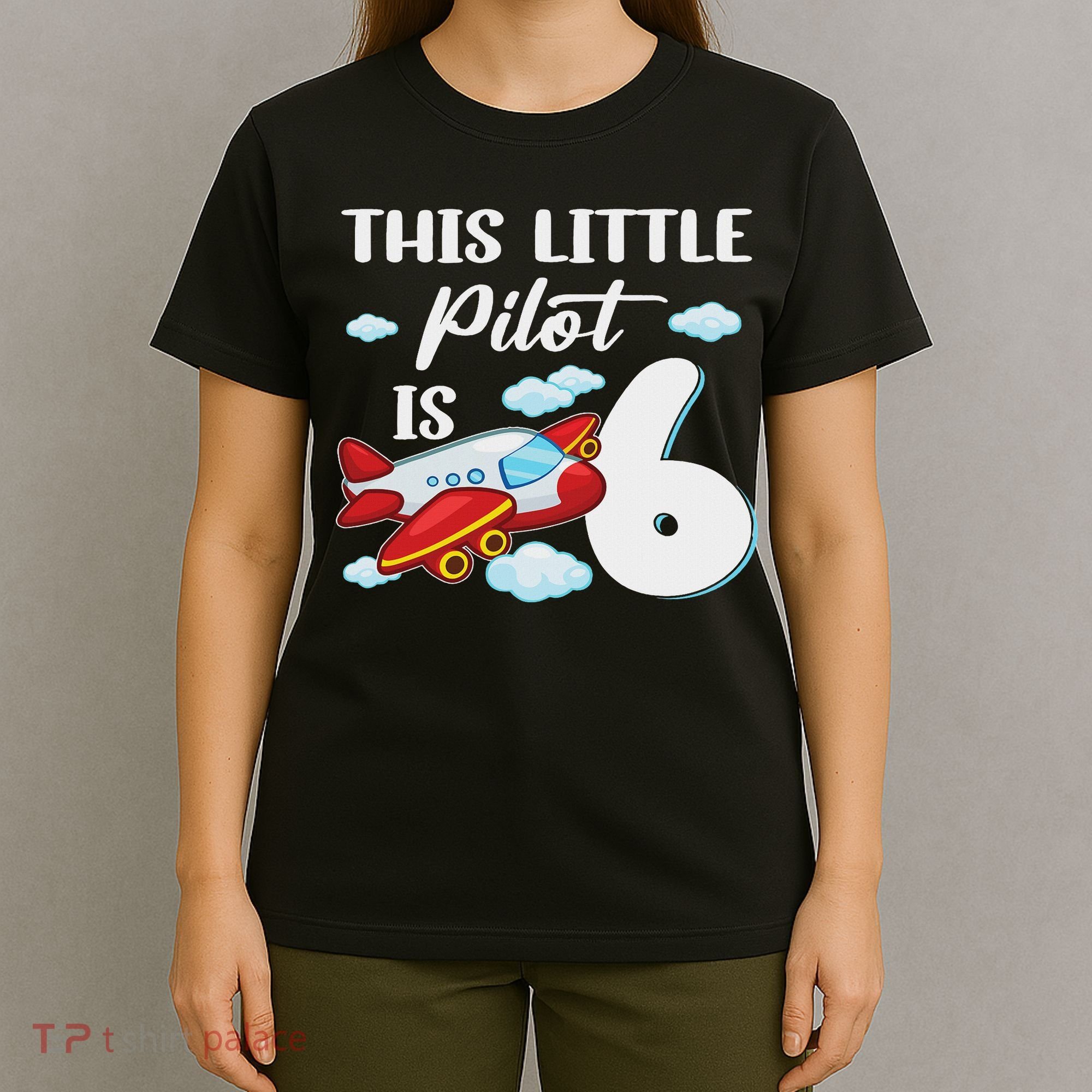 This Little Pilot Is 6 Year Old Airplane 6th Birthday T-Shirt