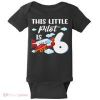 This Little Pilot Is 6 Year Old Airplane 6th Birthday Baby Bodysuit thumb 0