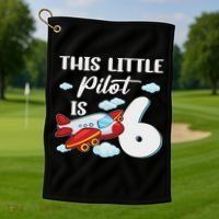 This Little Pilot Is 6 Year Old Airplane 6th Birthday Golf Towel thumb 1