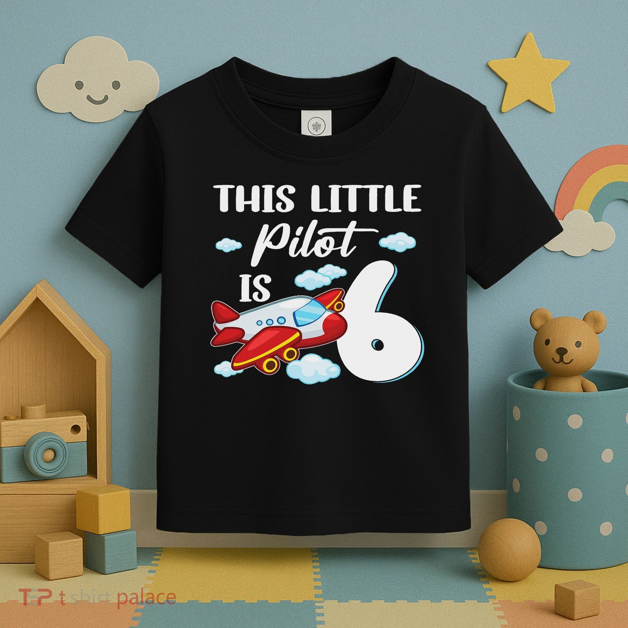 This Little Pilot Is 6 Year Old Airplane 6th Birthday Toddler T-Shirt