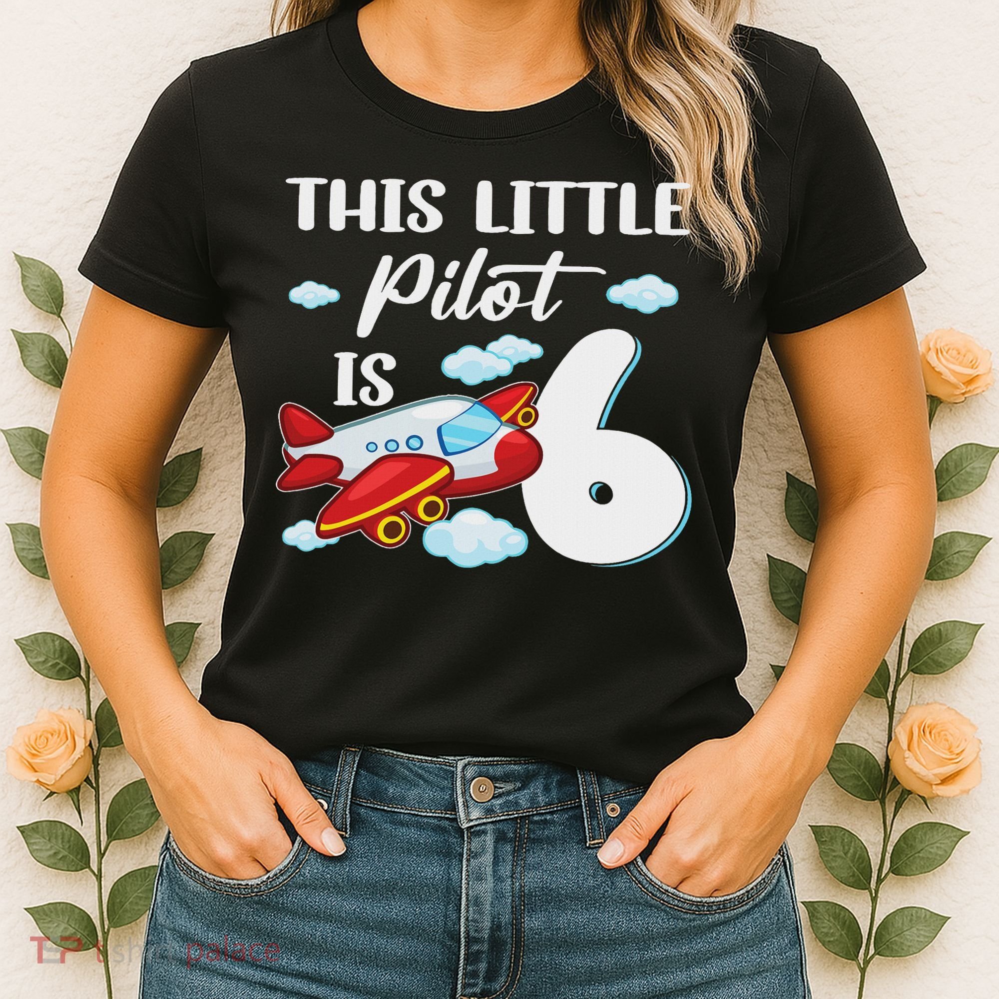 This Little Pilot Is 6 Year Old Airplane 6th Birthday Women's T-Shirt
