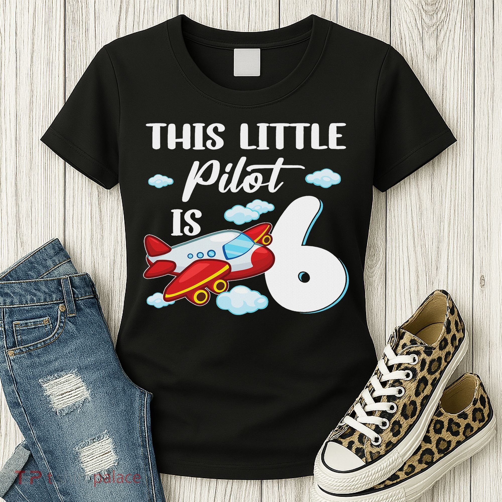 This Little Pilot Is 6 Year Old Airplane 6th Birthday Women's T-Shirt