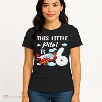 This Little Pilot Is 6 Year Old Airplane 6th Birthday Women's T-Shirt thumb 4