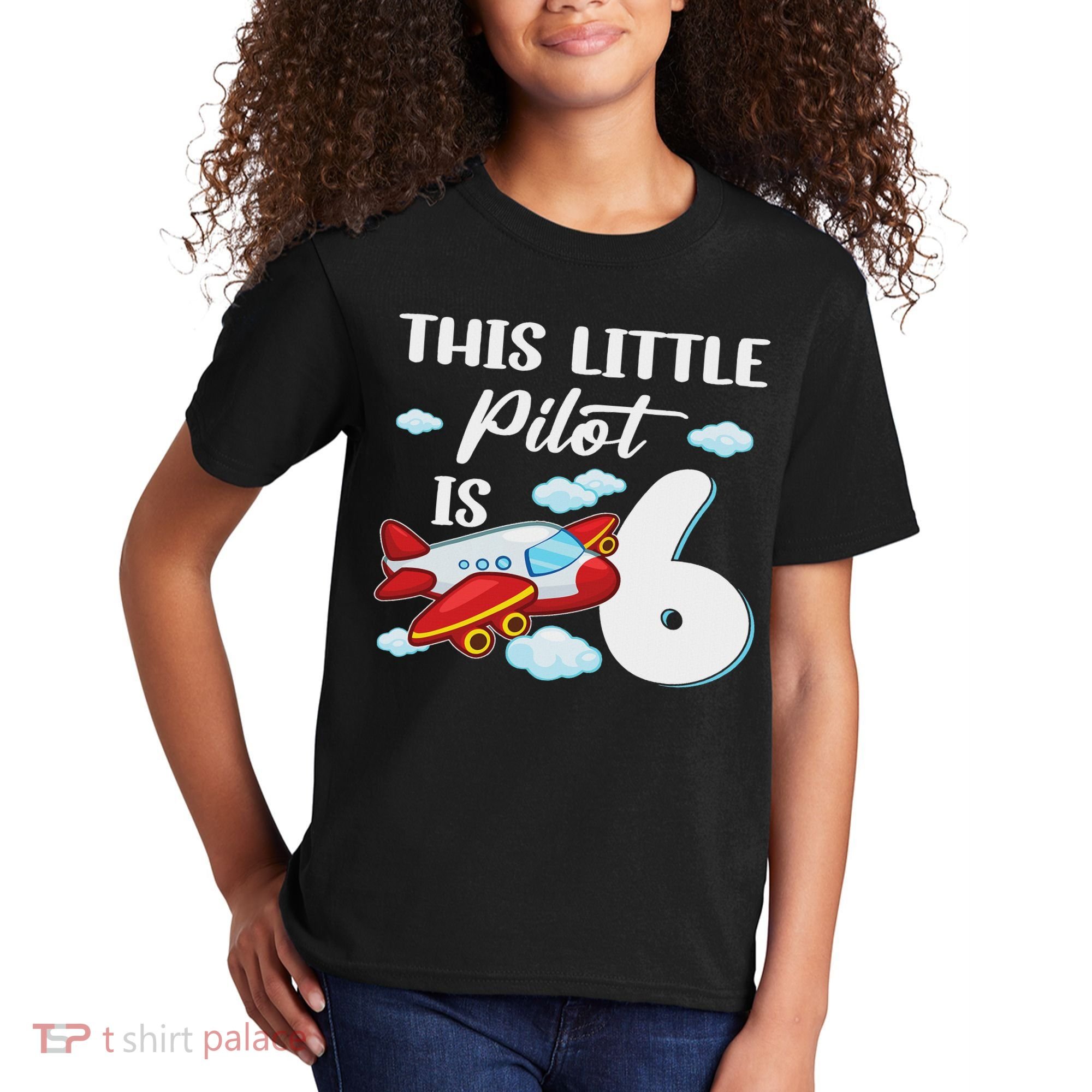 This Little Pilot Is 6 Year Old Airplane 6th Birthday Kids T-Shirt