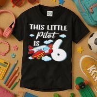 This Little Pilot Is 6 Year Old Airplane 6th Birthday Kids T-Shirt thumb 3