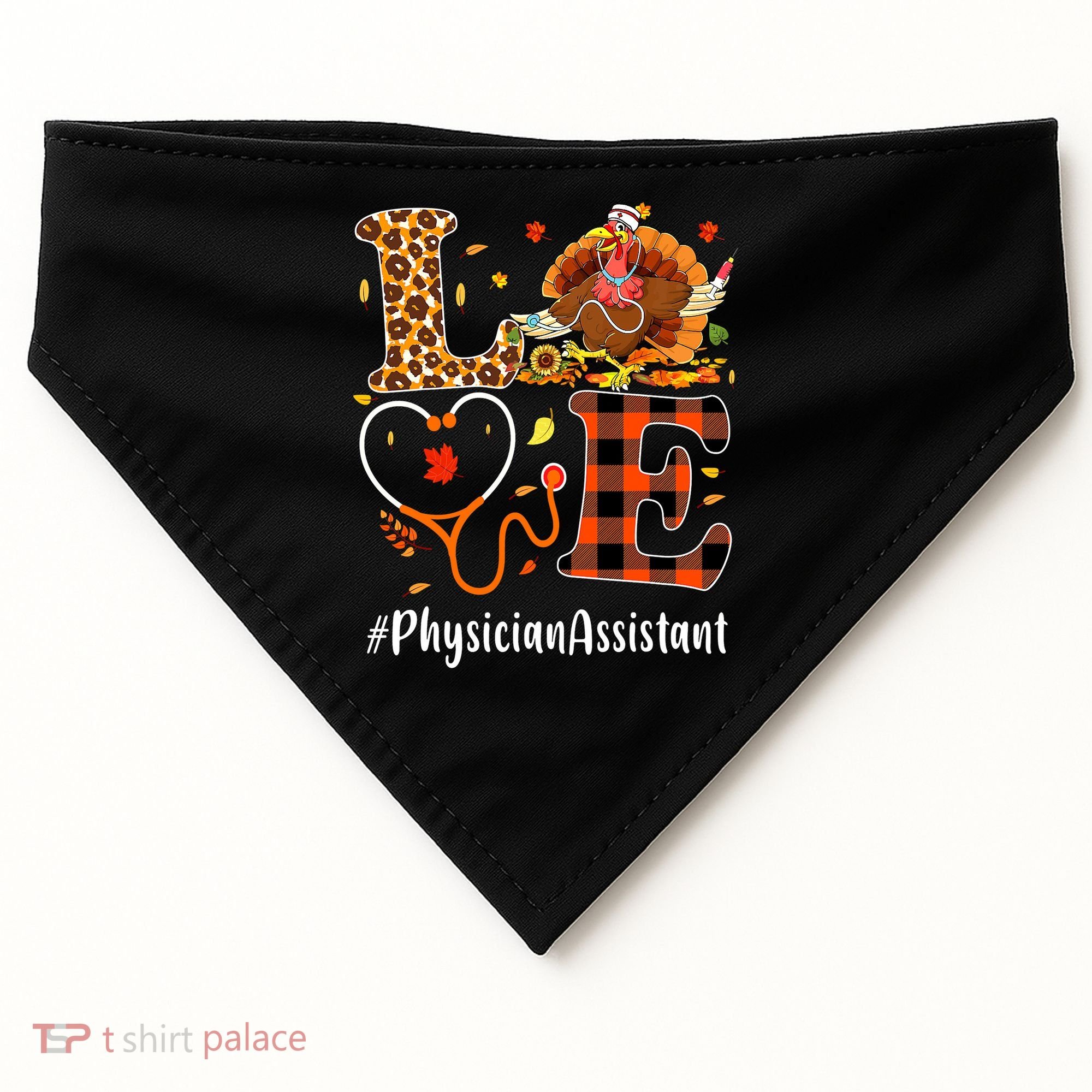 Thanksgiving Love Physician Assistant Leopard Funny USA-Made Doggie Bandana